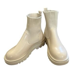 Women Beige Ankle Chunky Sole Boots